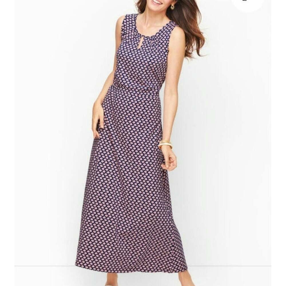 Talbots NWT Daisy Floral Sleeveless A-Line Maxi Jersey Dress Blue Red M